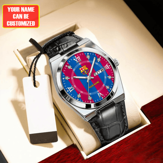 Personalized Barca Uniform Leather Strap Watch