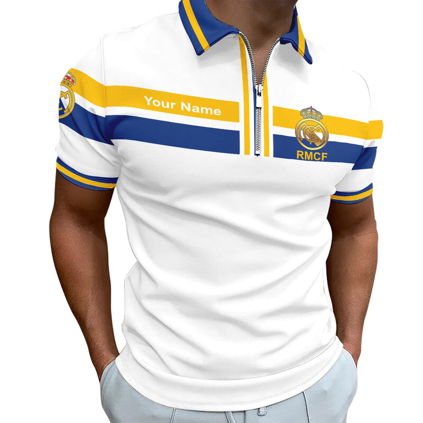 Personalized Real Madrid Q8 3D Full Printing Set , Real Madrid Q8 Shirt , Real Madrid Set , Zipper Polo, Hoodie , Short , Polo , hawaii