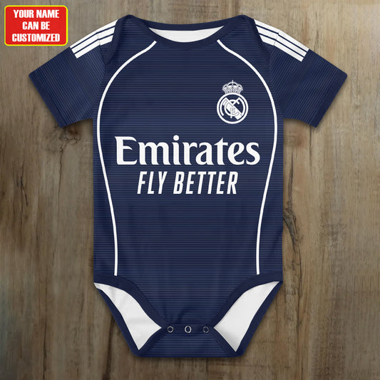 Customized Real Away Soccer Jersey , Baby Rib Bodysuit Sizes