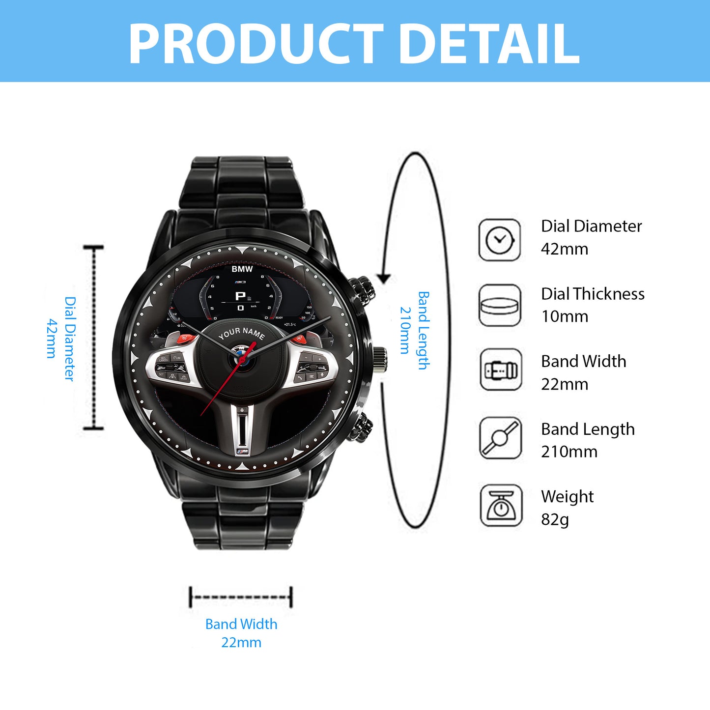 Personalized BW Cockpit Luxury Stainless Steel Watch V4