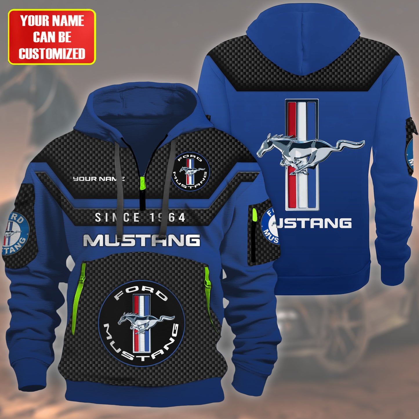 Personalized F Mustang Multicolored 3D Zip-Hoodie Cotton Jacket