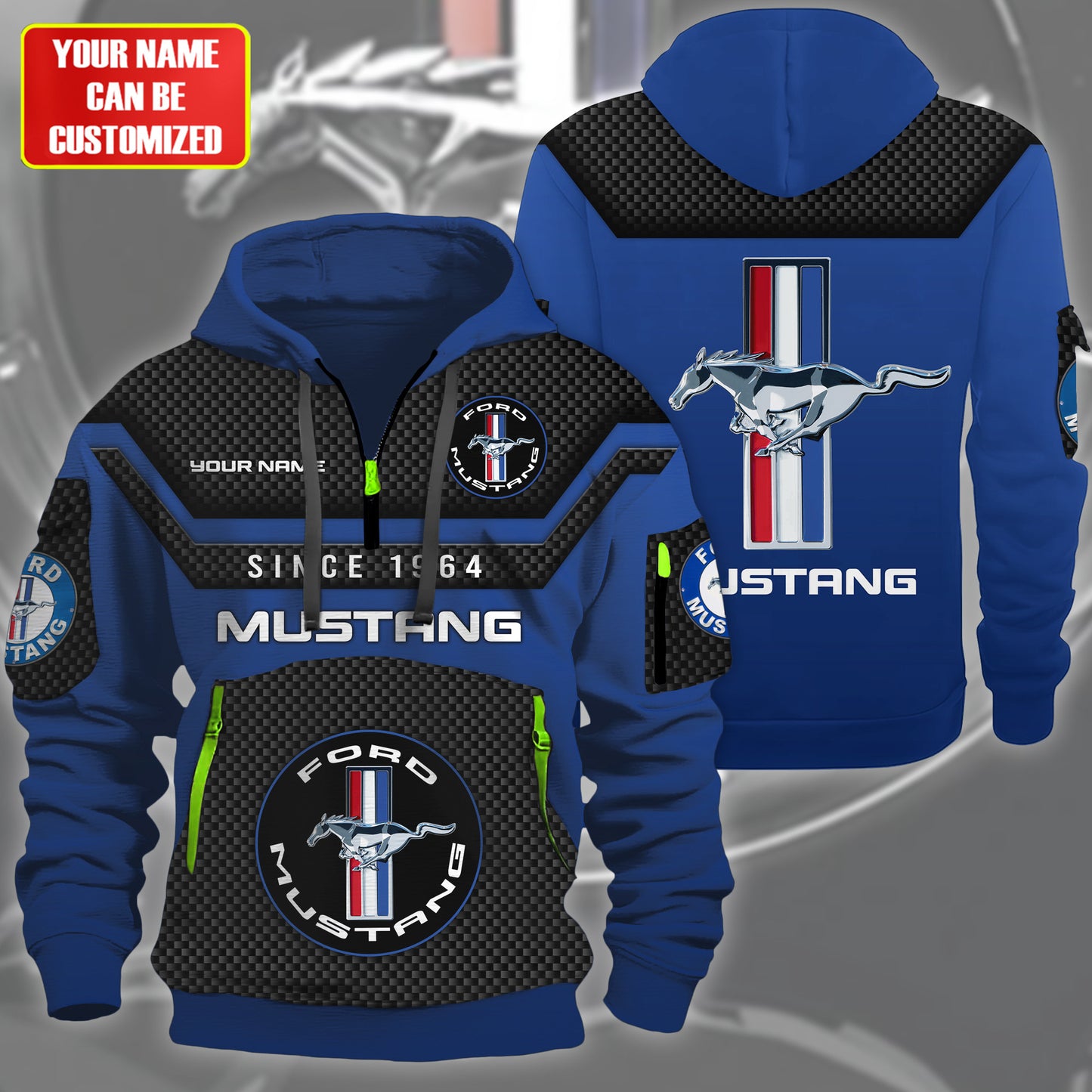 Personalized F Mustang Multicolored 3D Zip-Hoodie Cotton Jacket