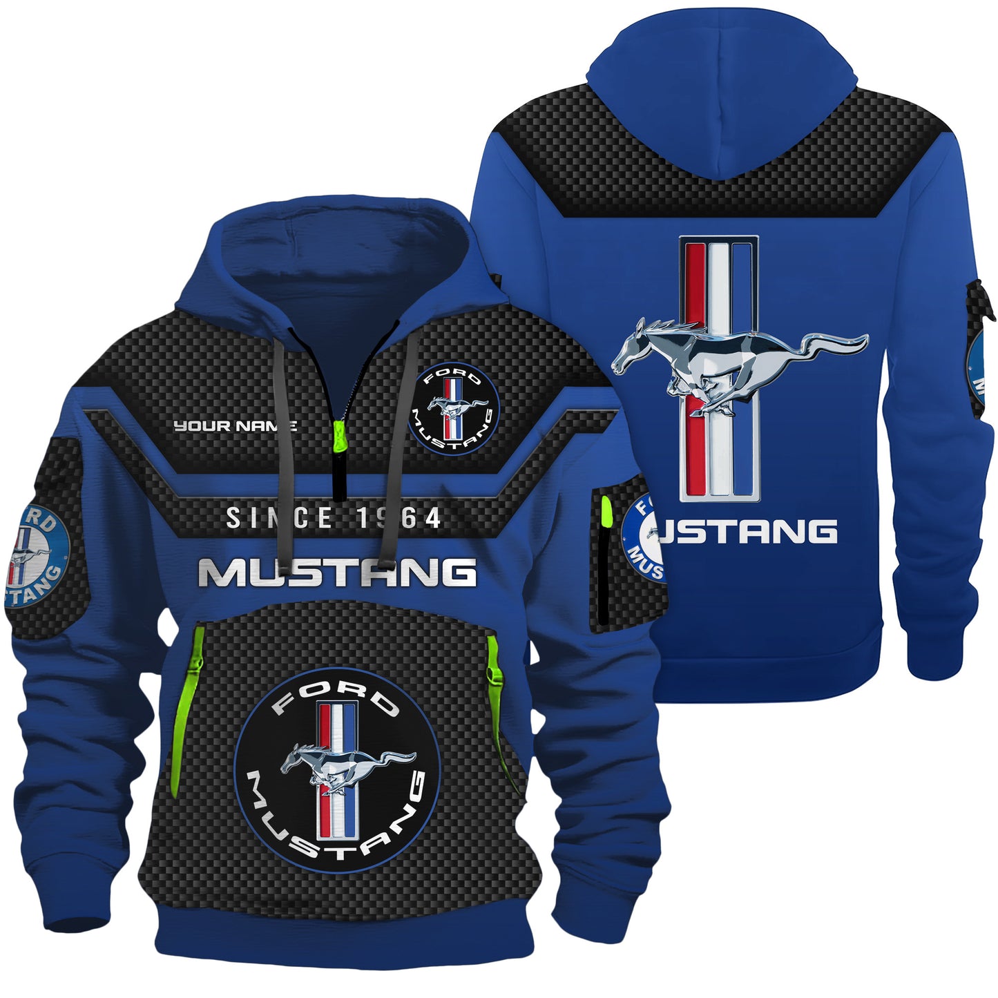 Personalized F Mustang Multicolored 3D Zip-Hoodie Cotton Jacket