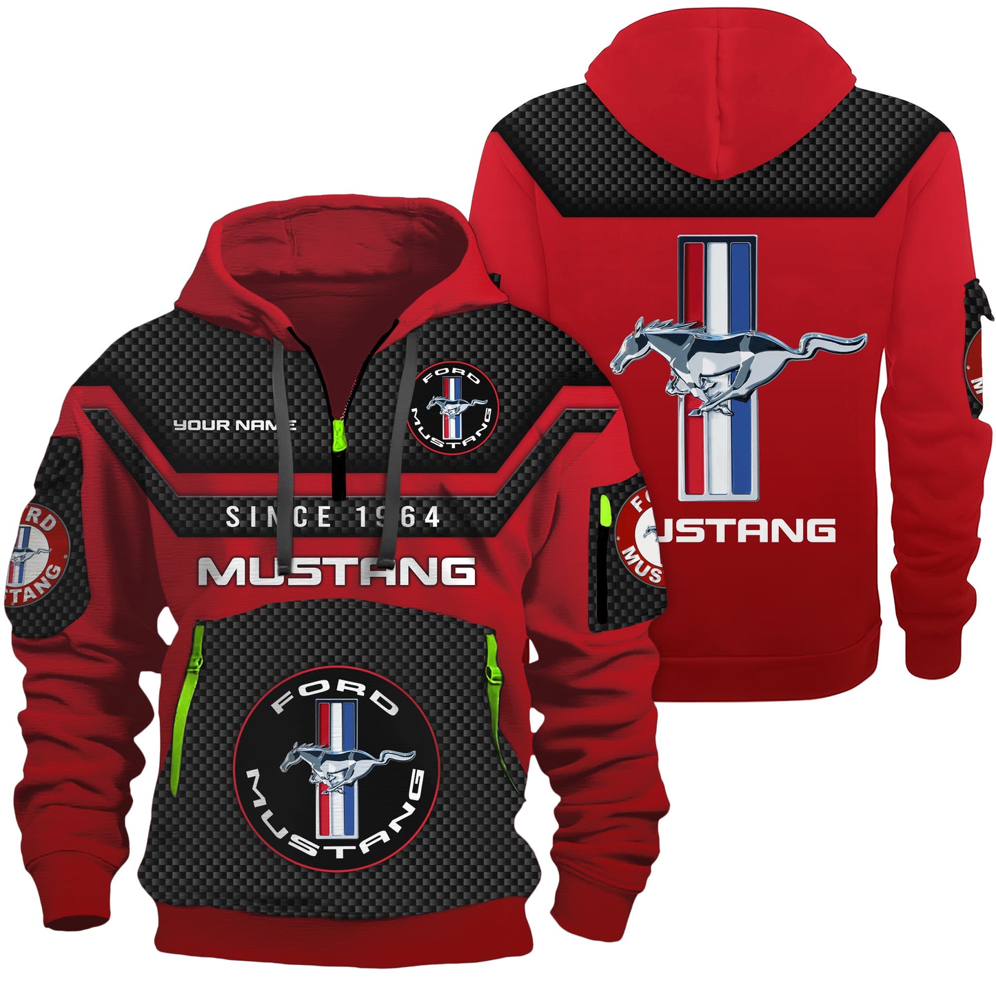 Personalized F Mustang Multicolored 3D Zip-Hoodie Cotton Jacket