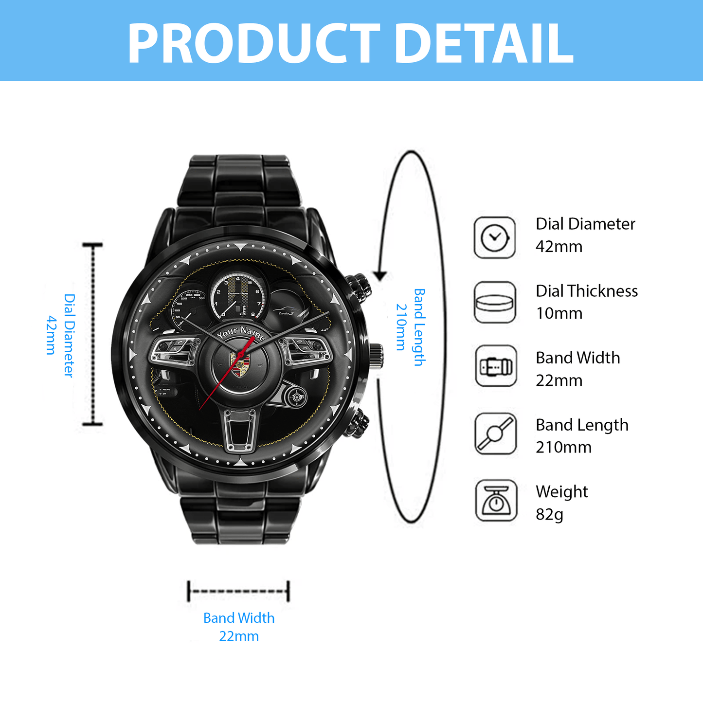 Personalized Pors Turbo S Luxury Stainless Steel Watch