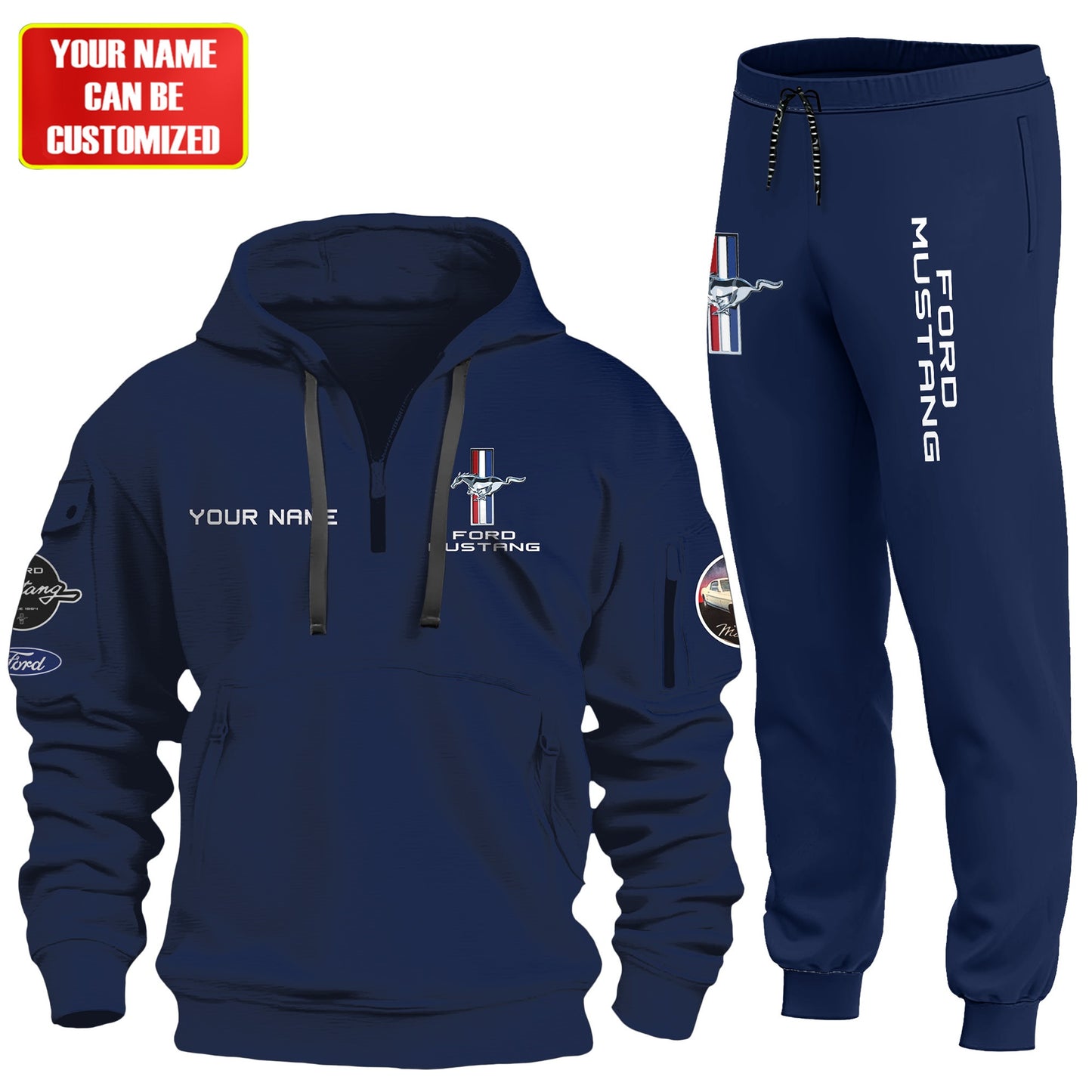 Personalized F Mustang Vintage 3D Cotton Hoodie and Sweatpants set