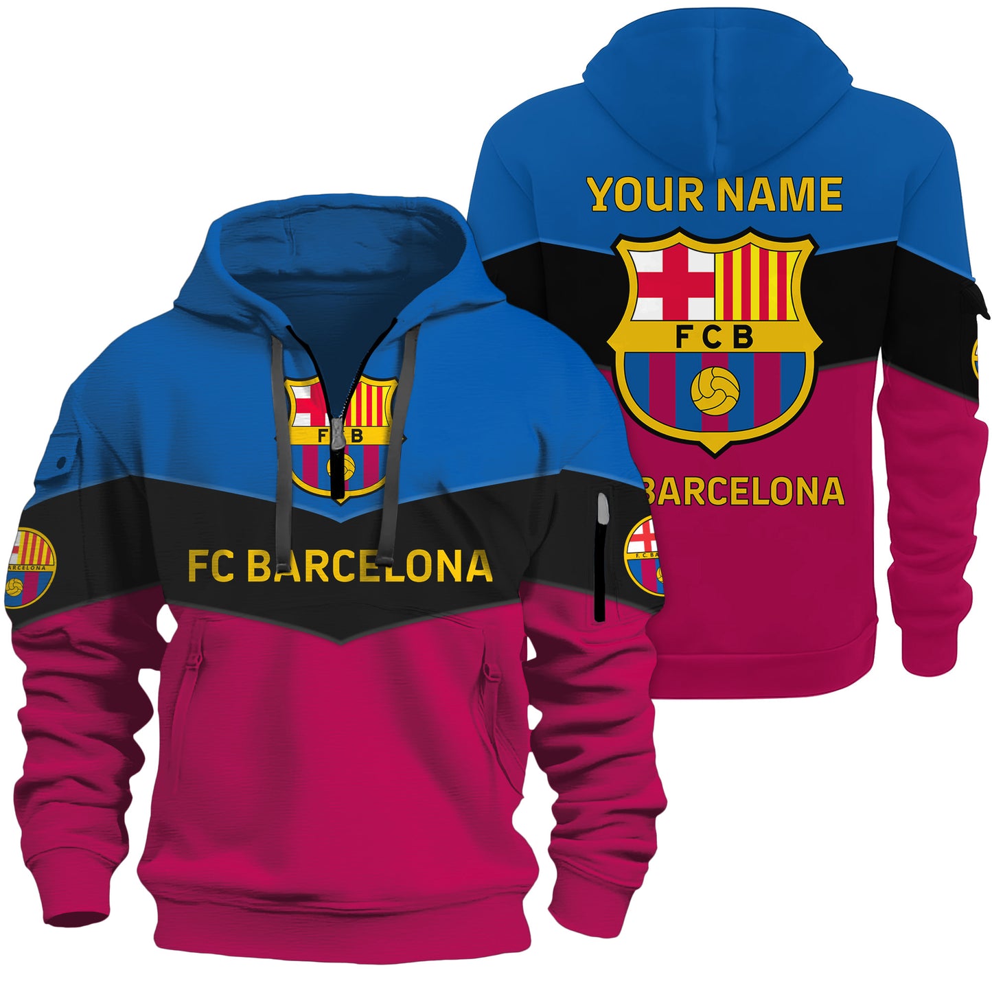 Personalized Barca Layer 3D Zip-Hoodie Cotton Jacket