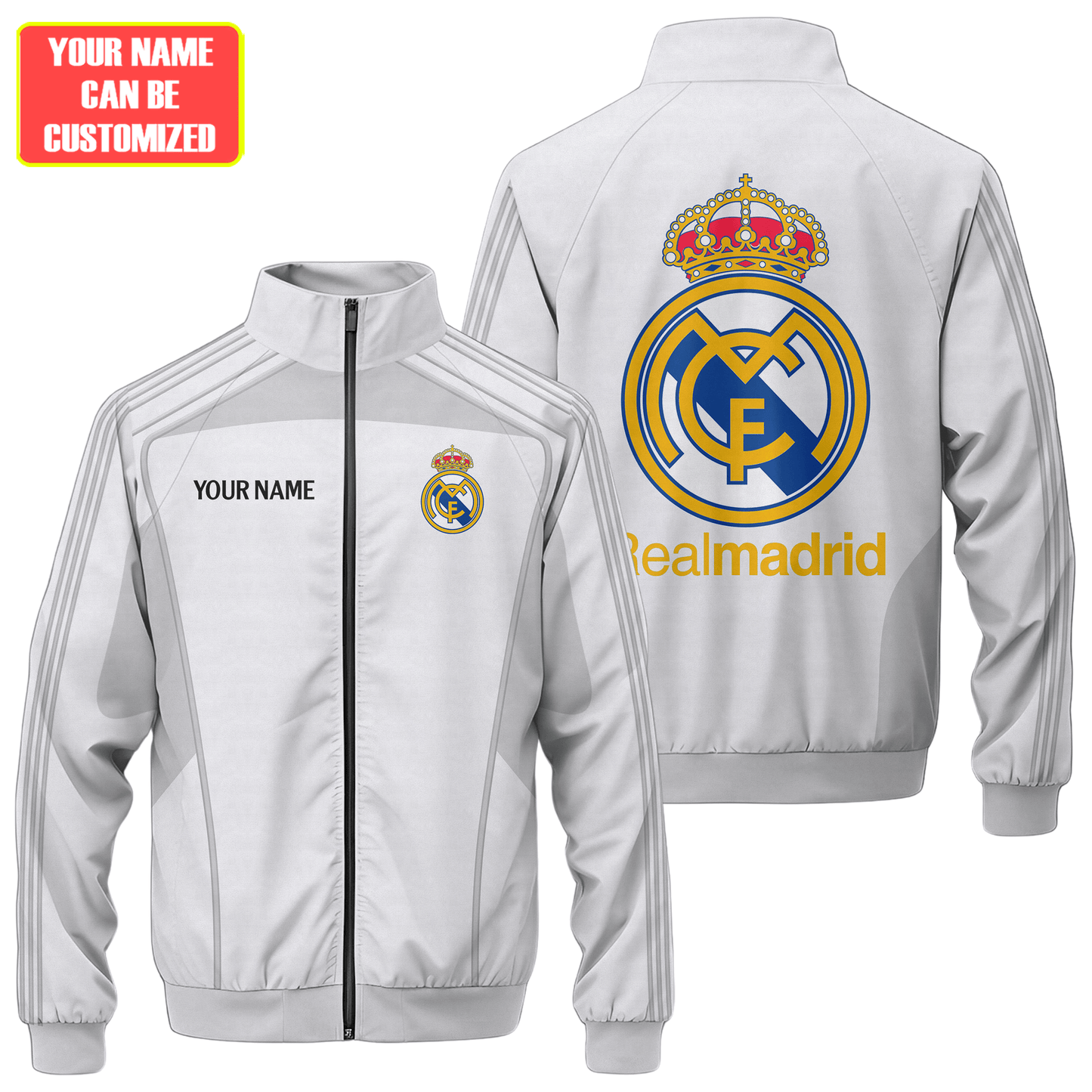 Personalized Real Madrid Sport Zipper Stand Collar Jacket & Sweatpants