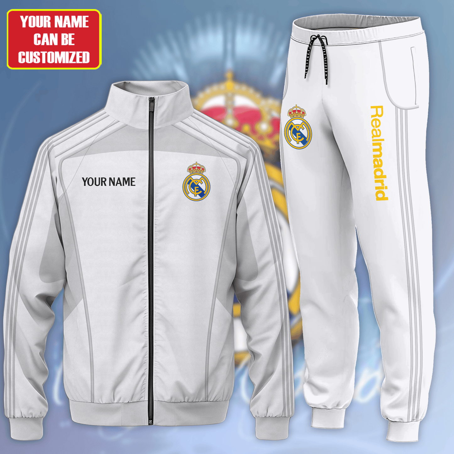 Personalized Real Madrid Sport Zipper Stand Collar Jacket & Sweatpants