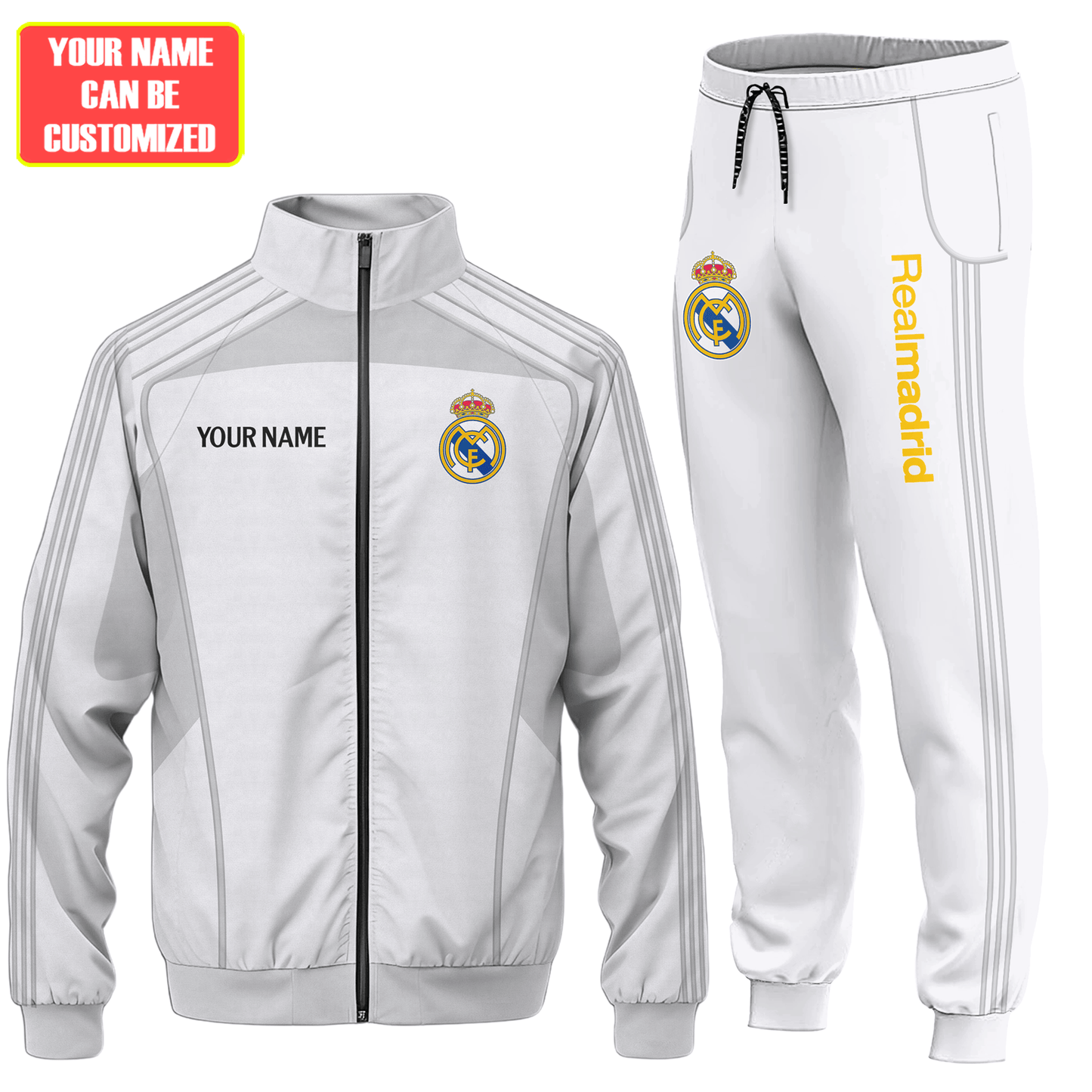 Personalized Real Madrid Sport Zipper Stand Collar Jacket & Sweatpants