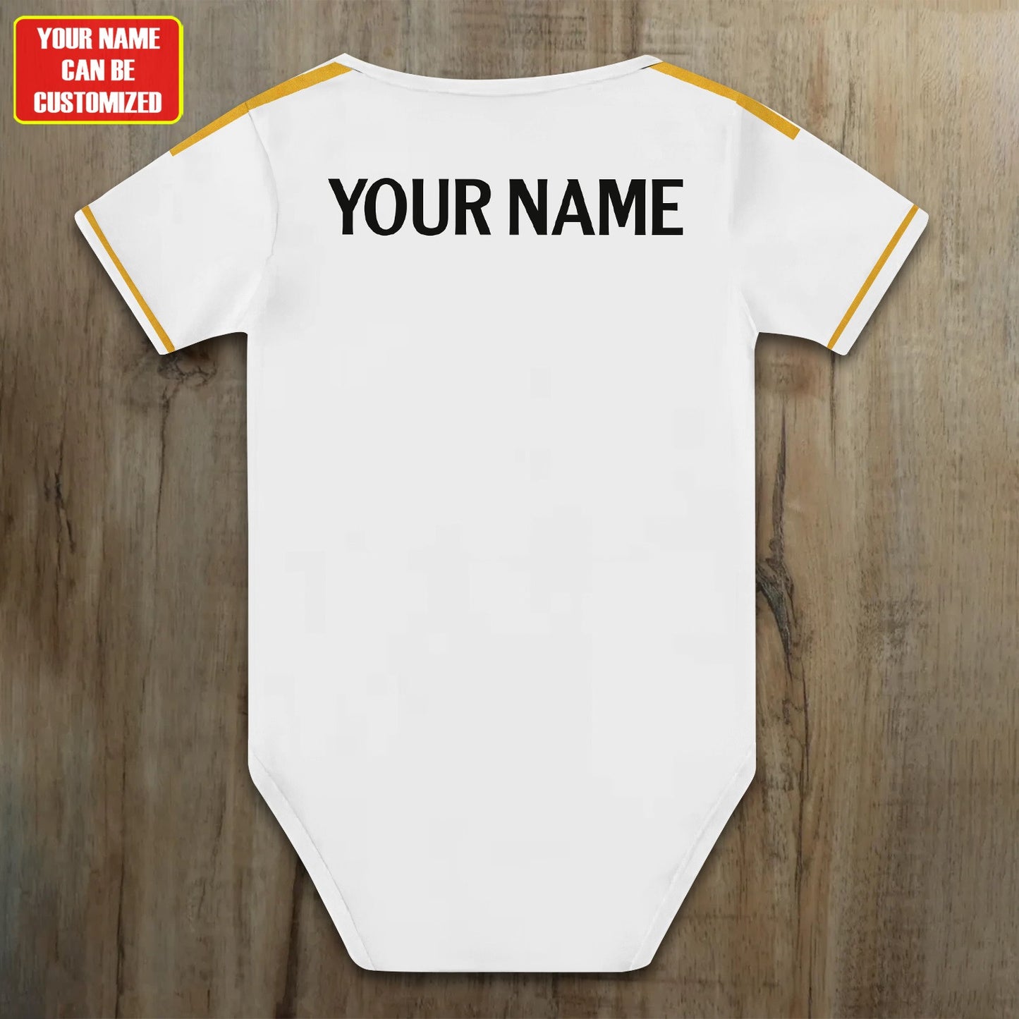 Customized Real Madrid Golden Soccer Jersey , Baby Rib Bodysuit Sizes