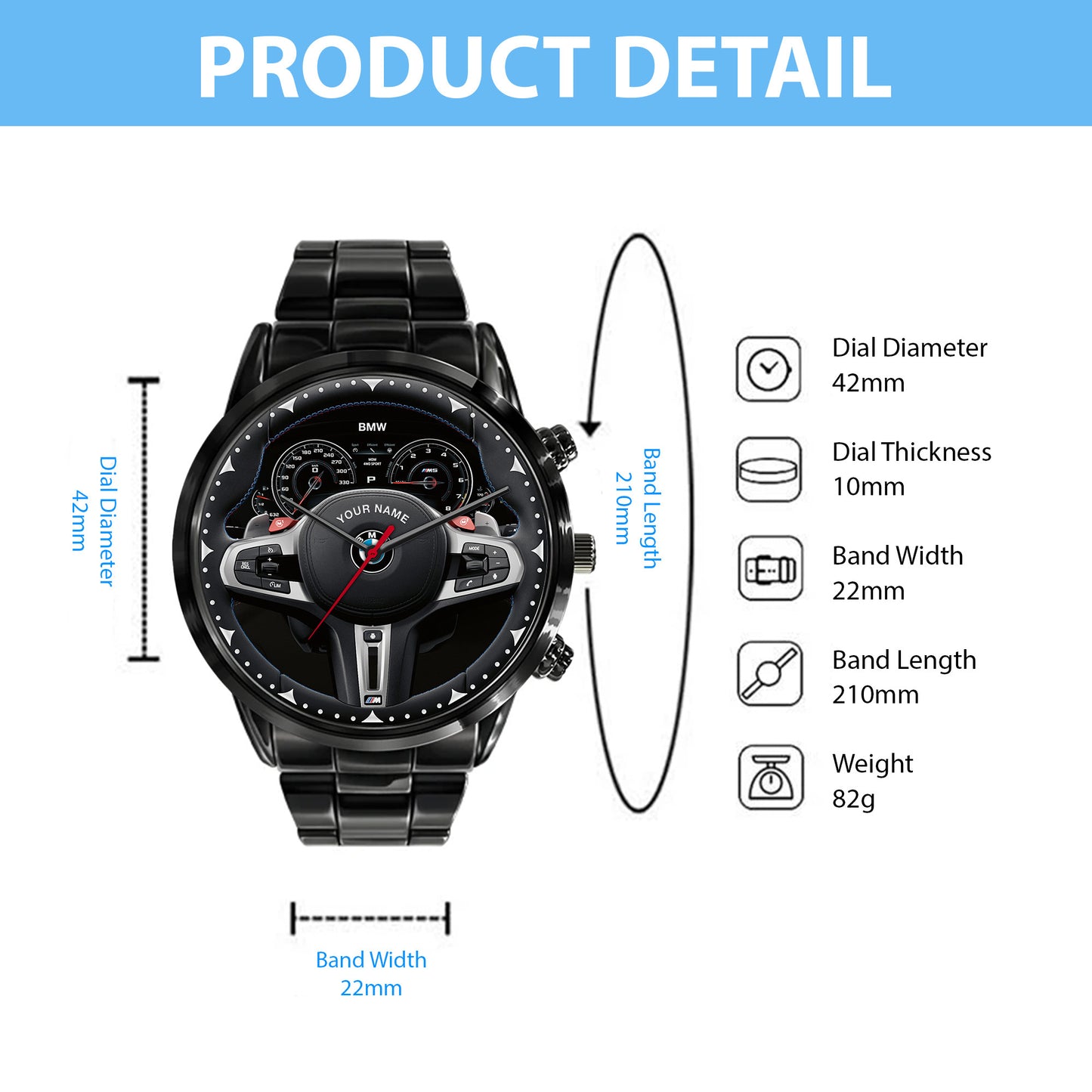 Personalized BW Cockpit Luxury Stainless Steel Watch V5