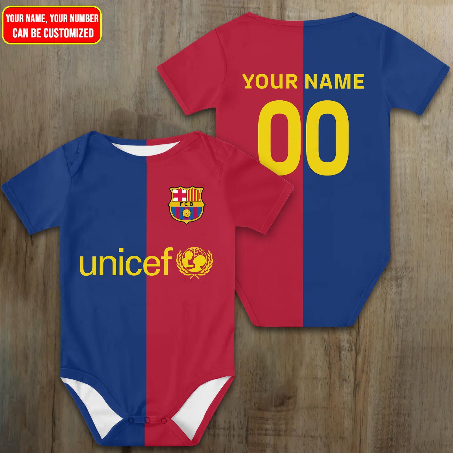 Customized Barca FC Soccer Jersey , Baby Rib Bodysuit Sizes