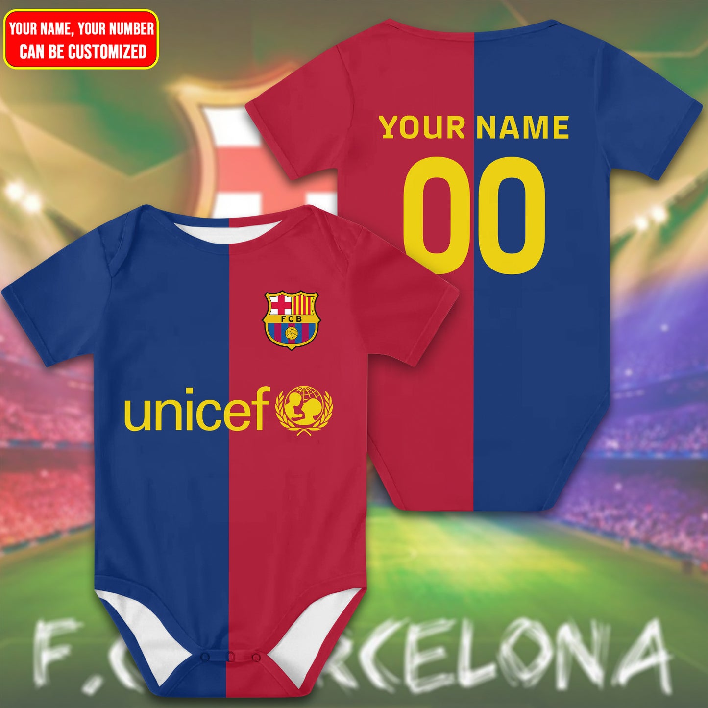Customized Barca FC Soccer Jersey , Baby Rib Bodysuit Sizes