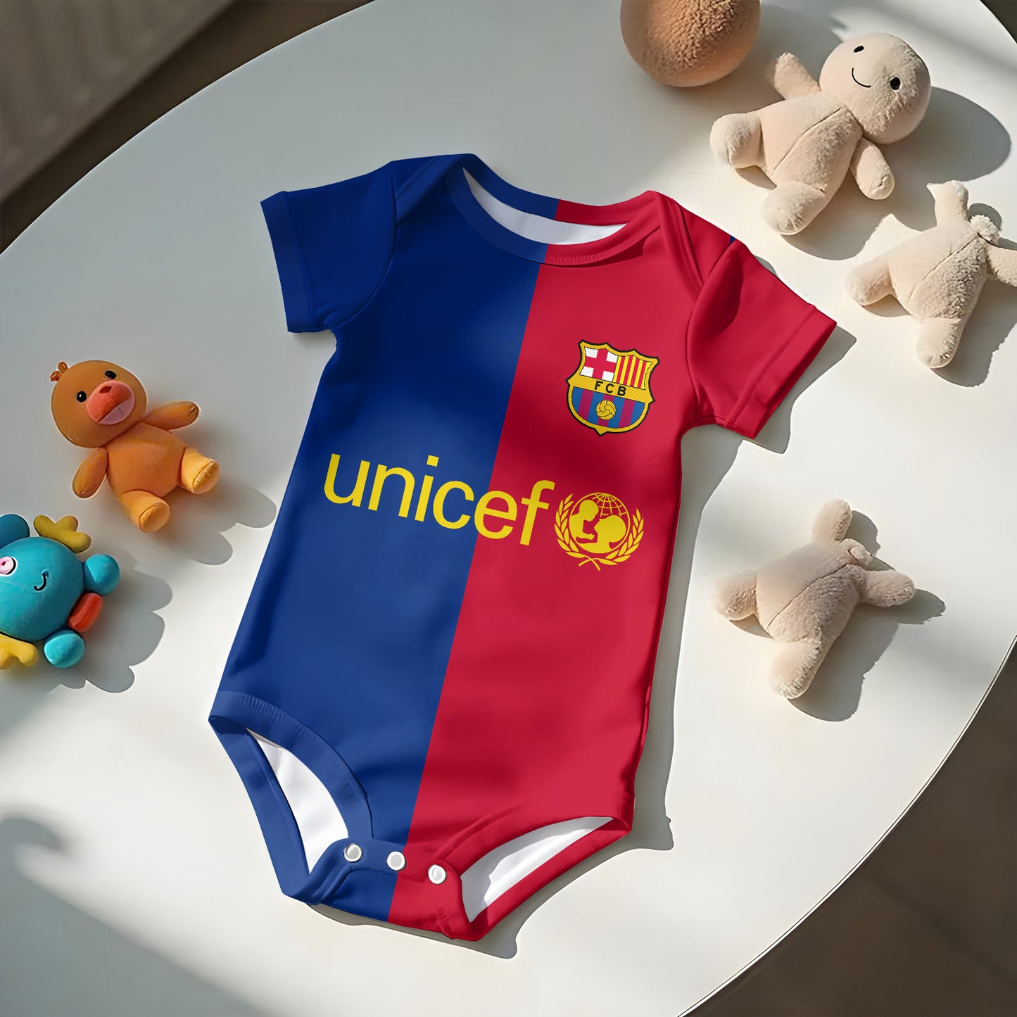 Customized Barca FC Soccer Jersey , Baby Rib Bodysuit Sizes