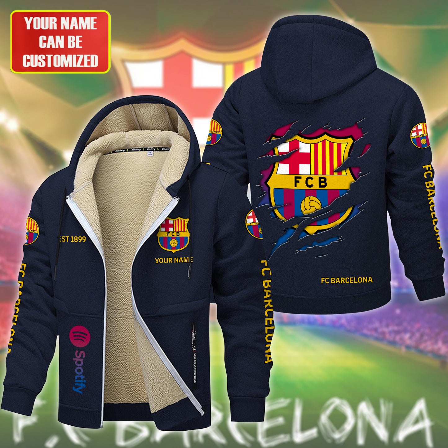 Personalized Barca FC Fleece 3D Unisex Hooded Jacket