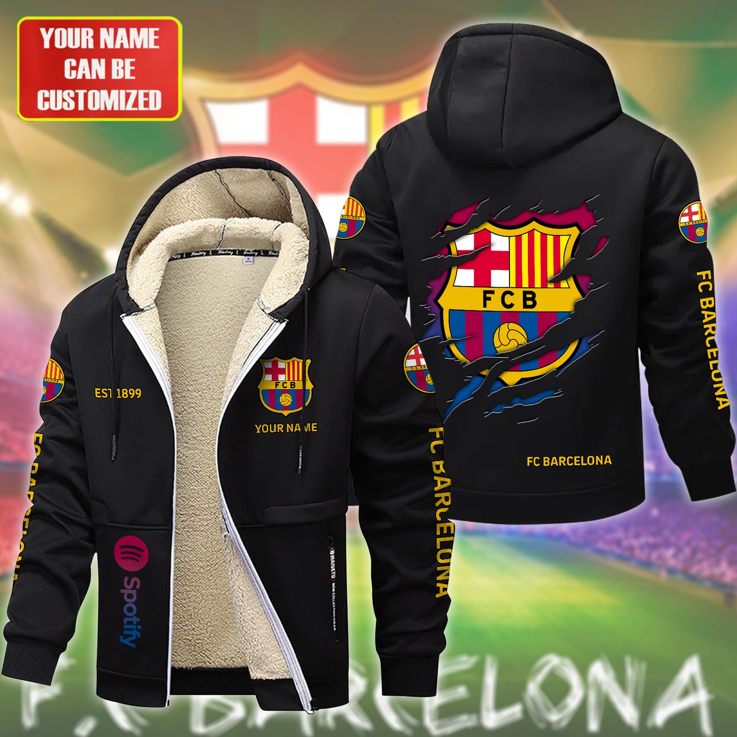 Personalized Barca FC Fleece 3D Unisex Hooded Jacket