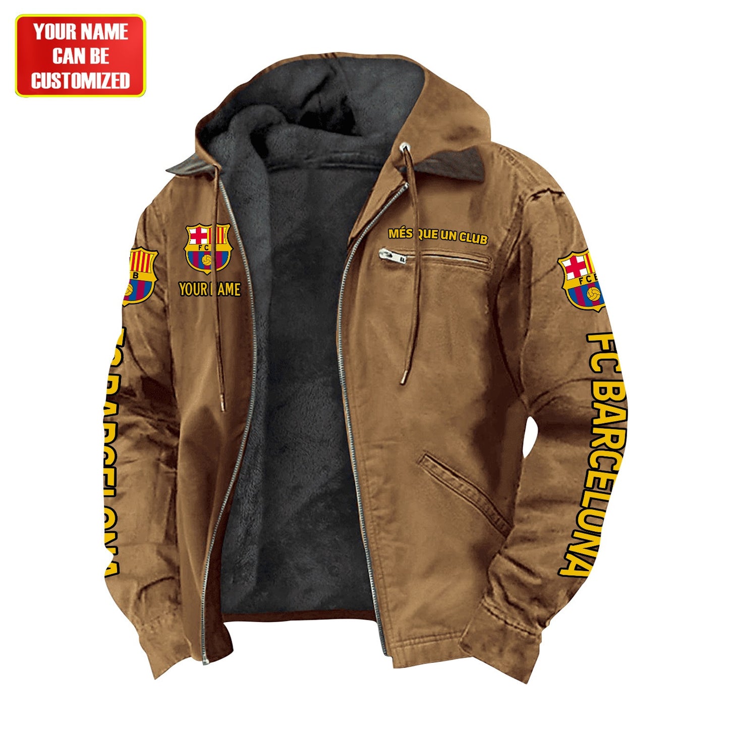 Personalized FC Barcelona Fur lining Paddle Jacket