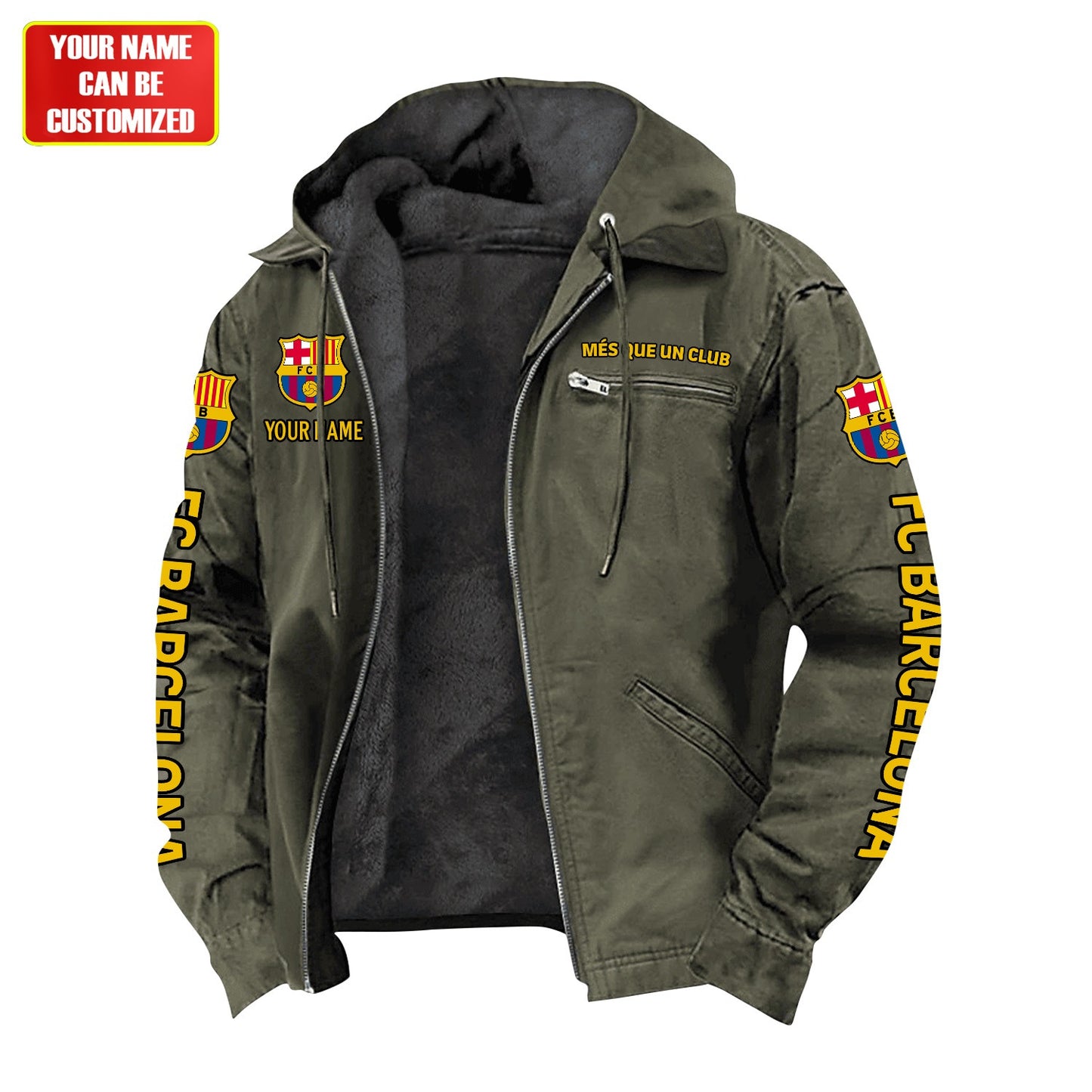 Personalized FC Barcelona Fur lining Paddle Jacket