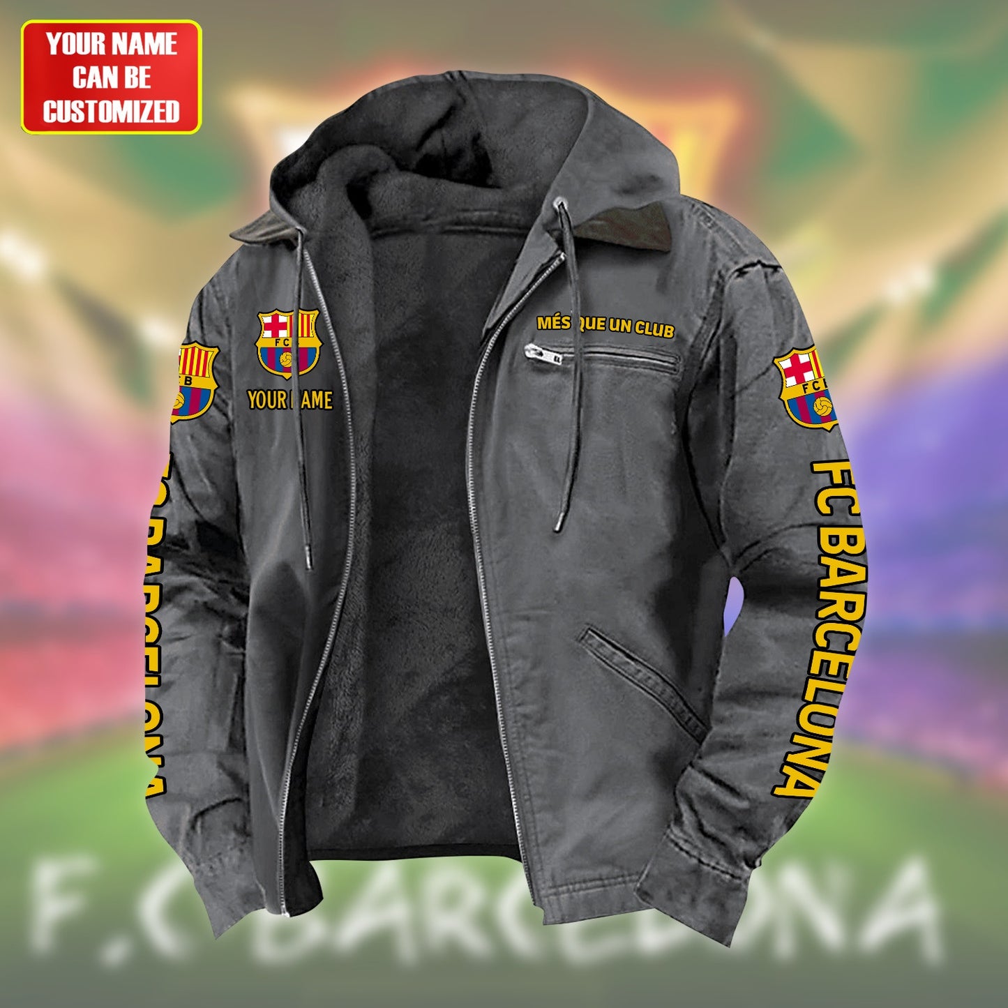 Personalized FC Barcelona Fur lining Paddle Jacket