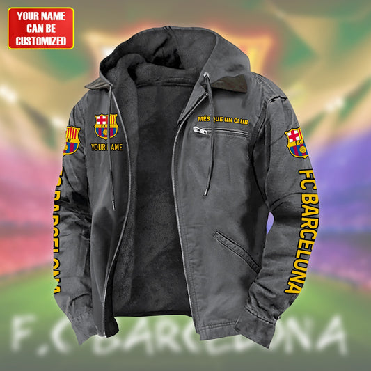 Personalized FC Barcelona Fur lining Paddle Jacket