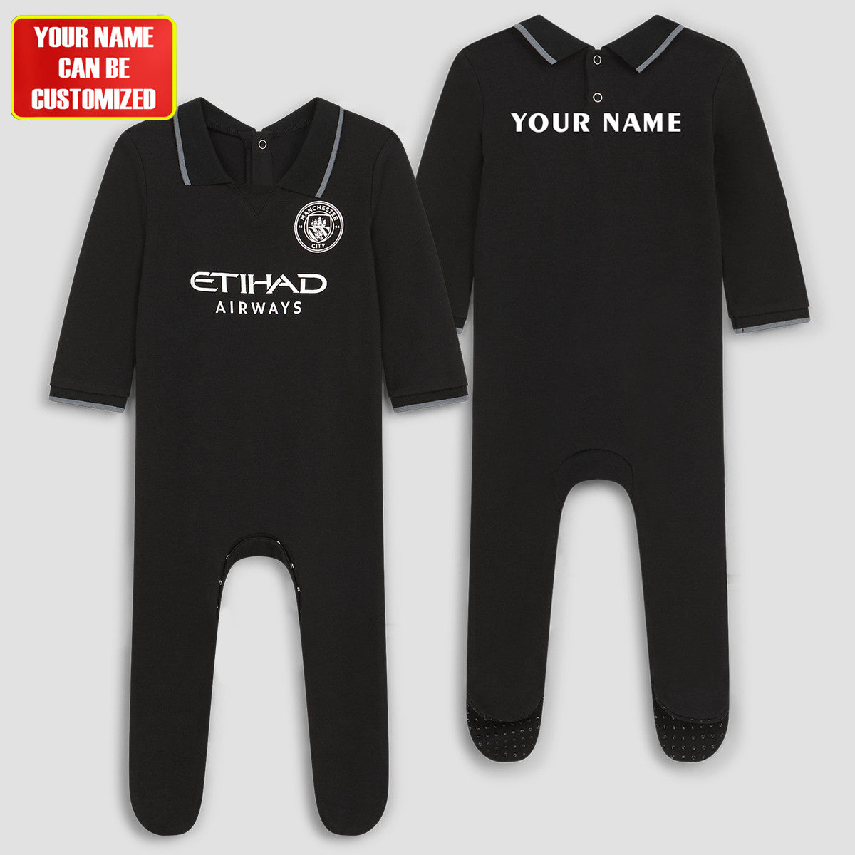 Man City Away Soccer Customized Baby Rib Sleepwear