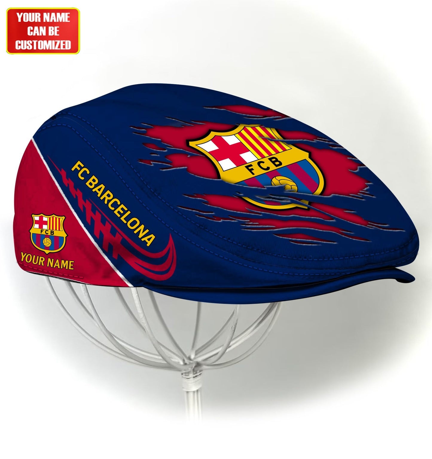 Personalized Barca FC Flat Cap, Jeff Cap (Head size can be adjusted)