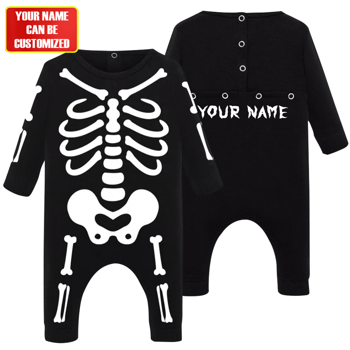 Funny Skeleton Halloween Customized Baby Rib Sleepwear
