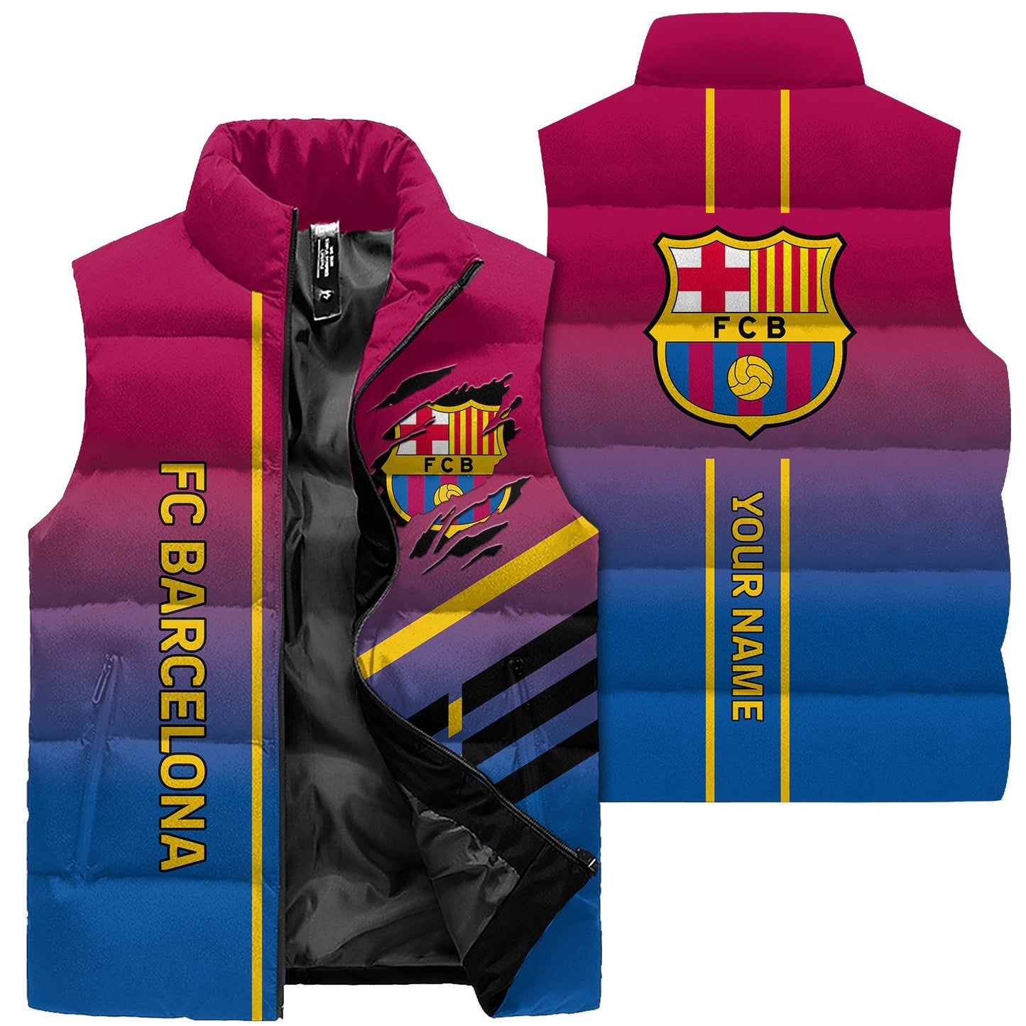 Personalized Barca FC Sleeveless Windproof Puffer Jacket 3D