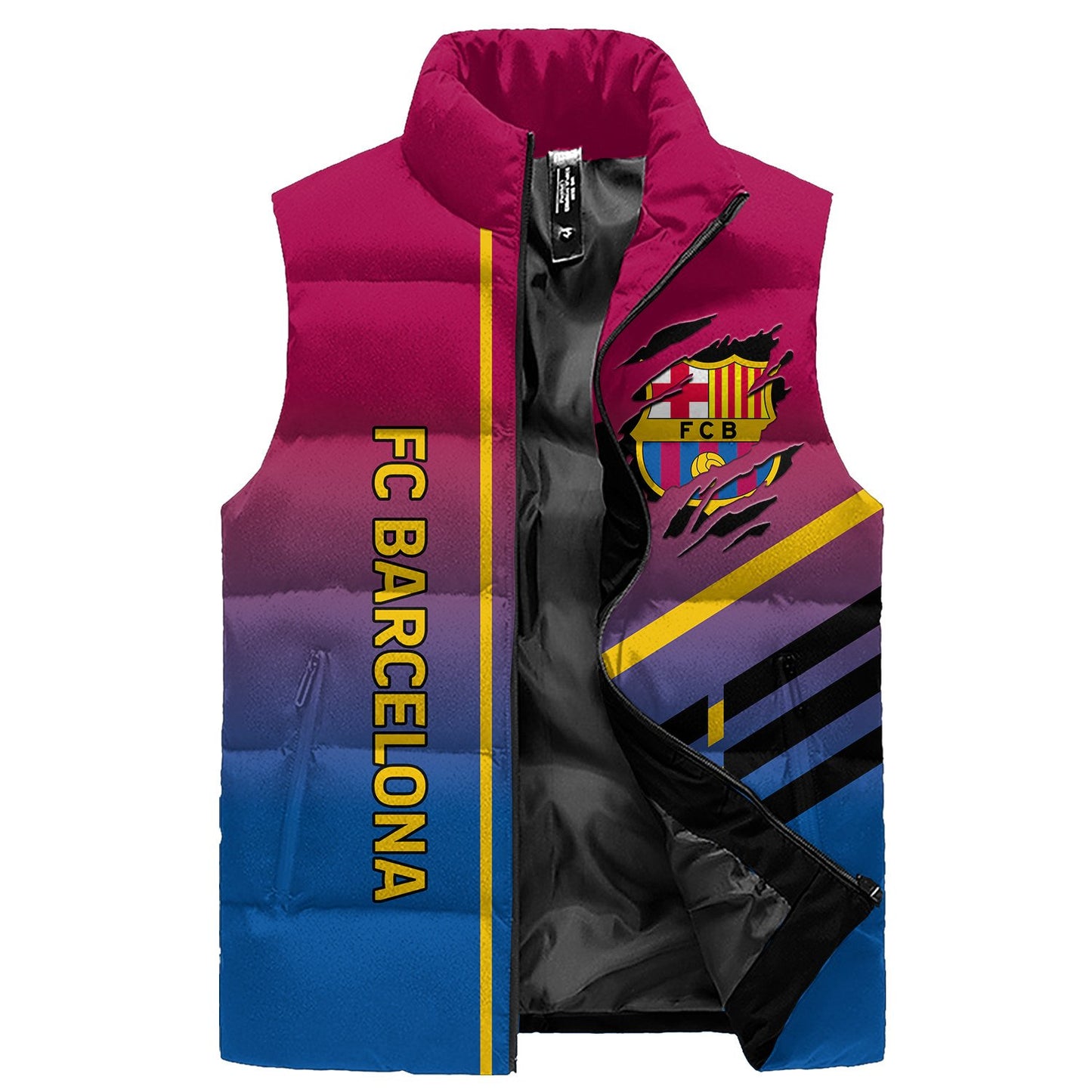 Personalized Barca FC Sleeveless Windproof Puffer Jacket 3D