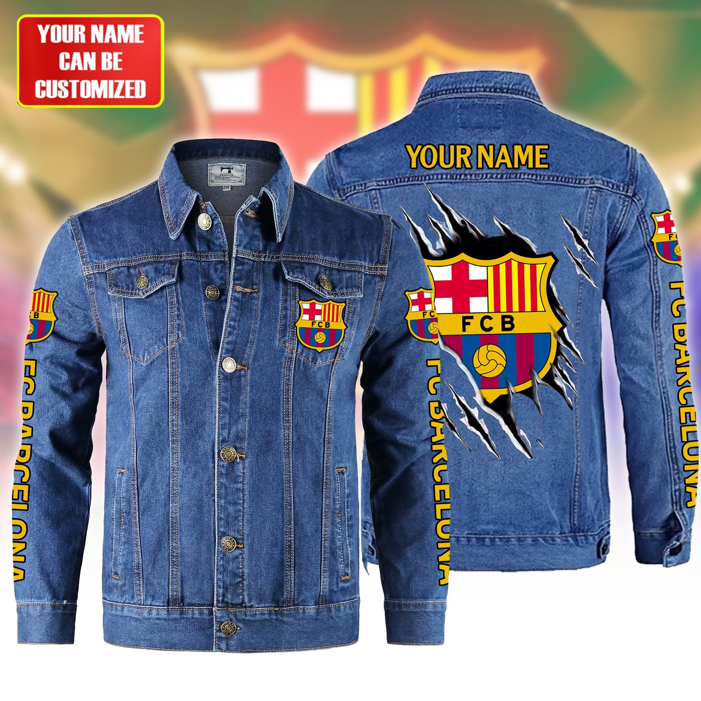 Personalized Barça Denim Casual Jacket , Cotton Jeans Jackets