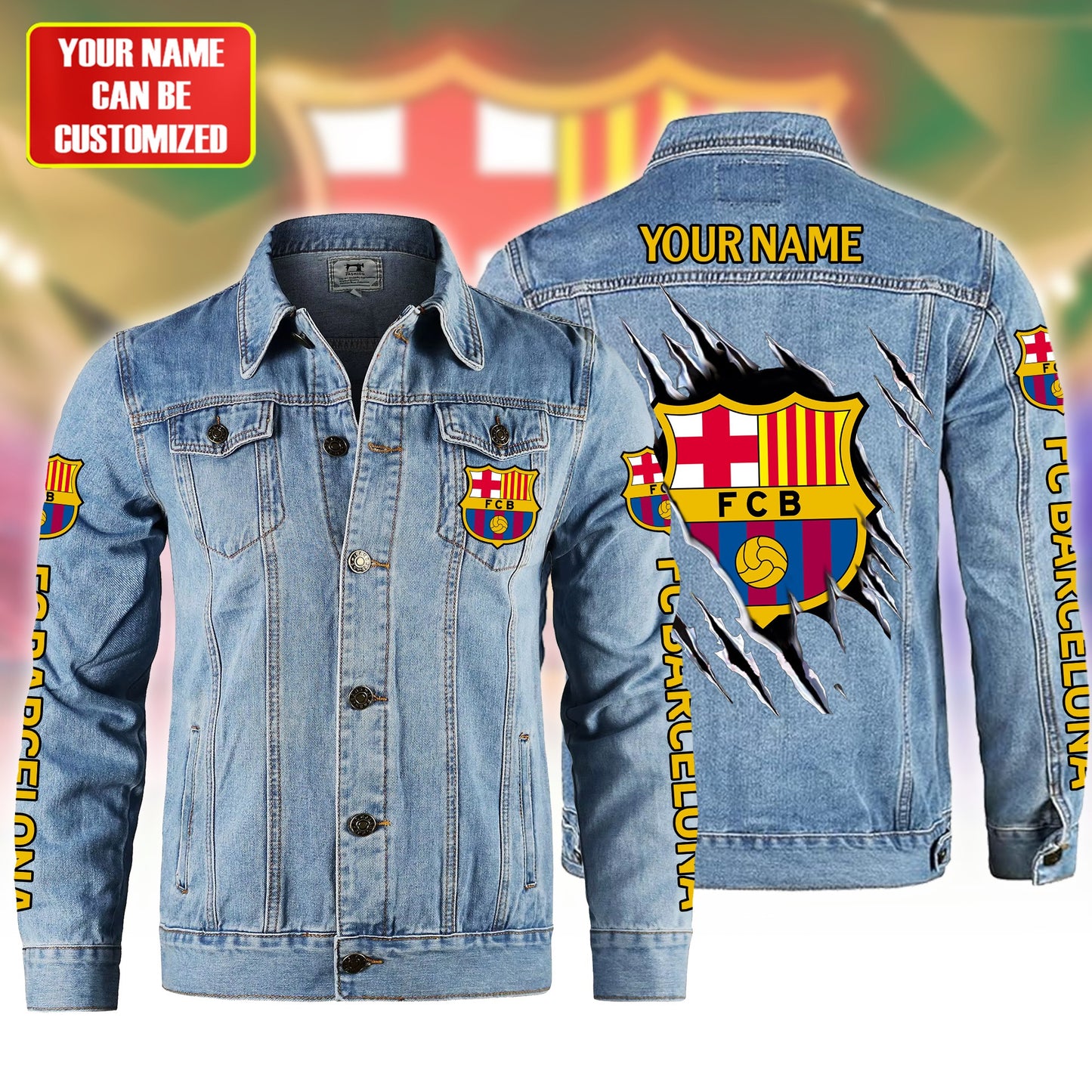 Personalized Barça Denim Casual Jacket , Cotton Jeans Jackets