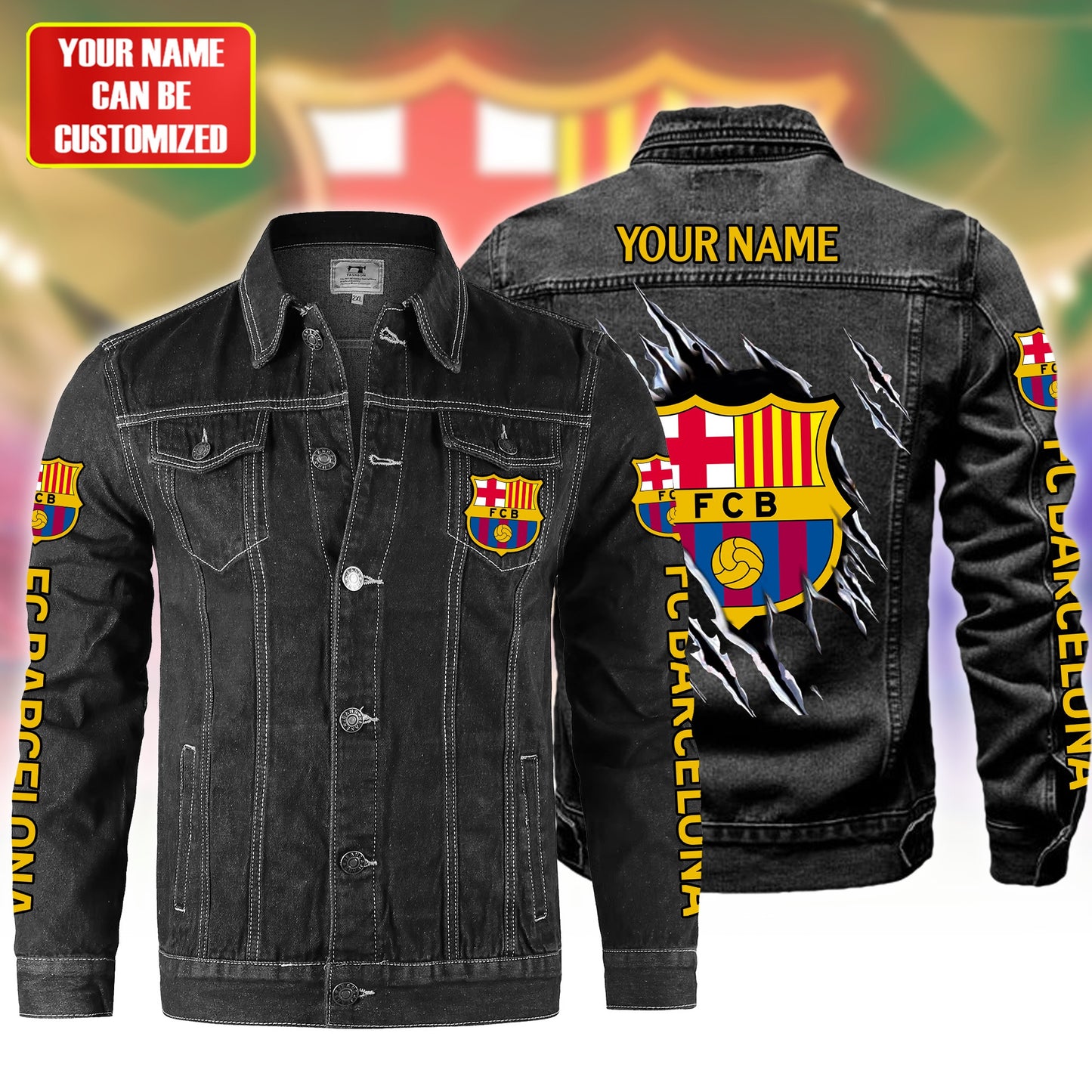 Personalized Barça Denim Casual Jacket , Cotton Jeans Jackets