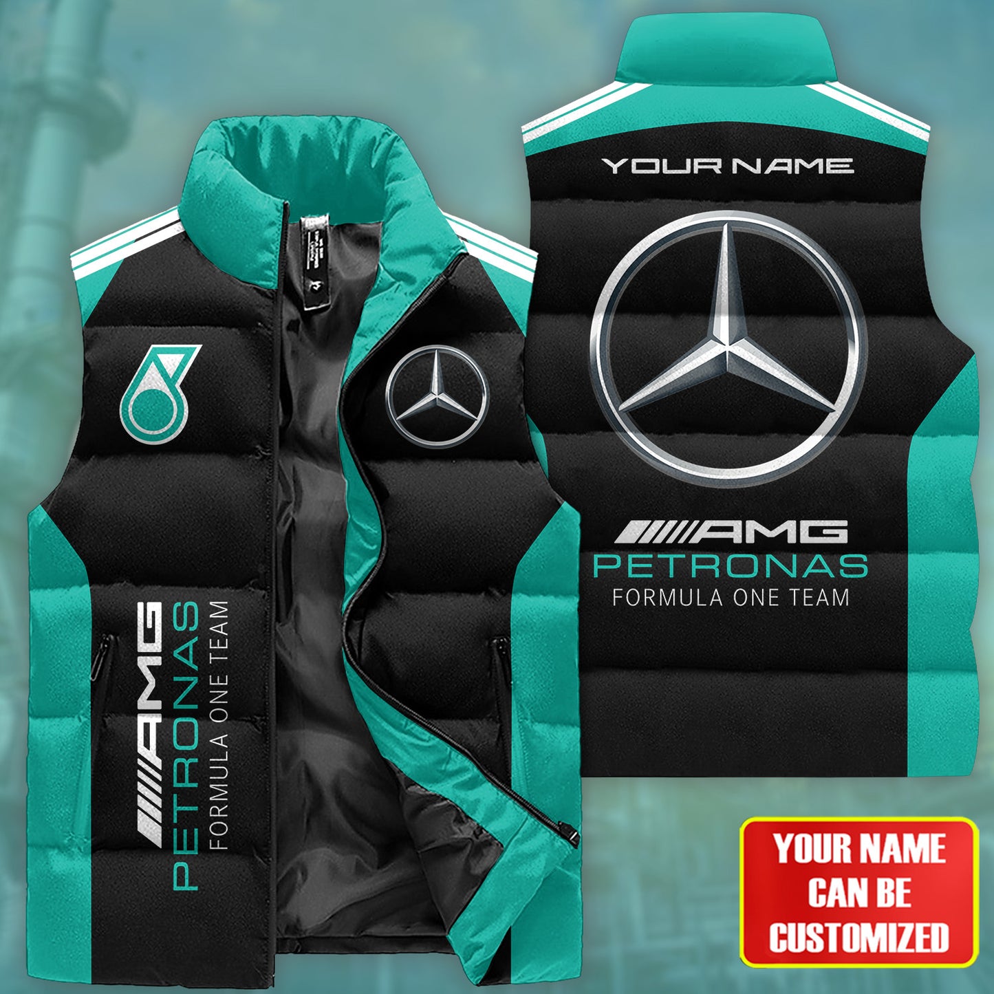 Merc AMG Petronas Sleeveless Windproof Puffer Jacket 3D