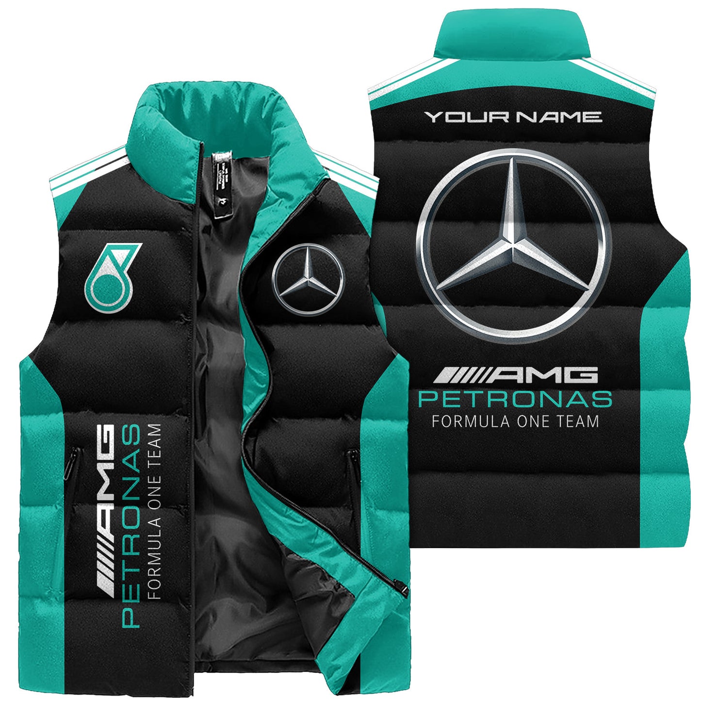 Merc AMG Petronas Sleeveless Windproof Puffer Jacket 3D