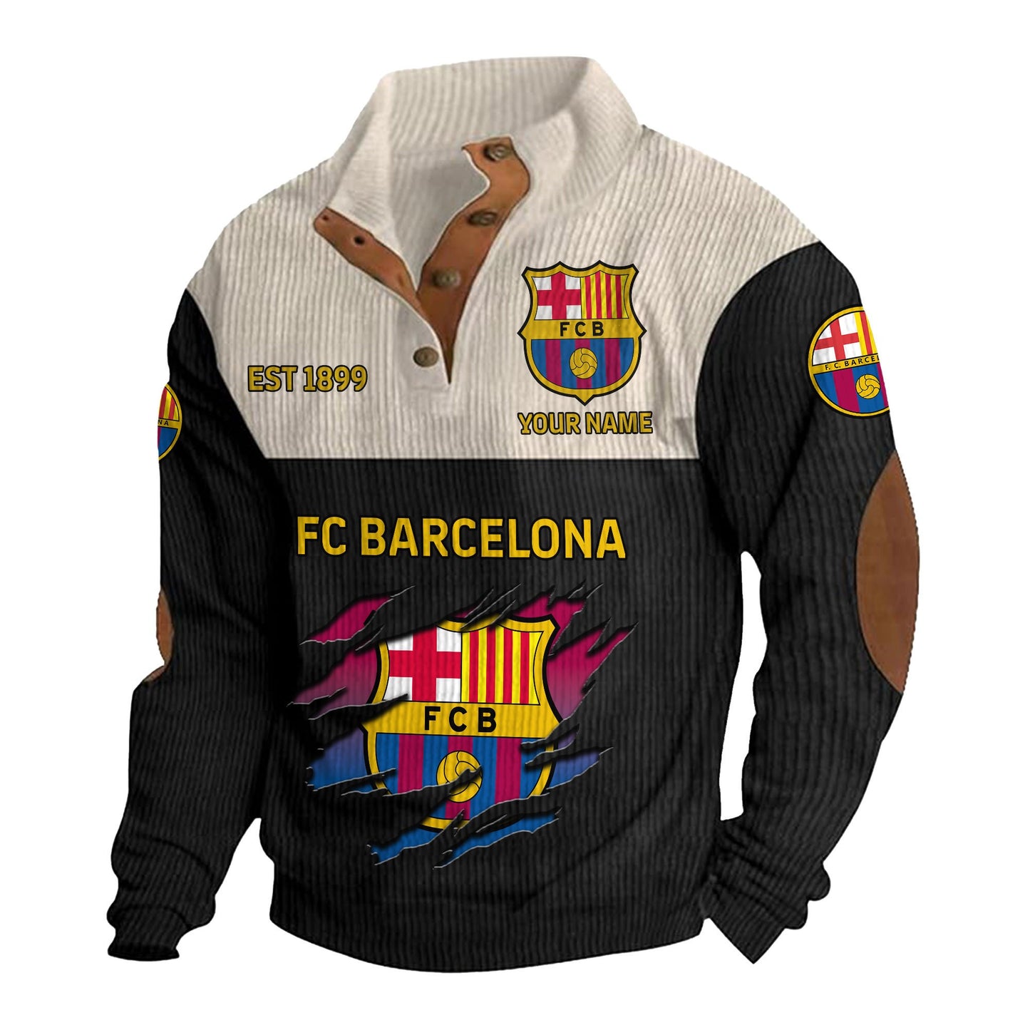 Personalized Barca Pullover with Elbow Patches Sweatshirt