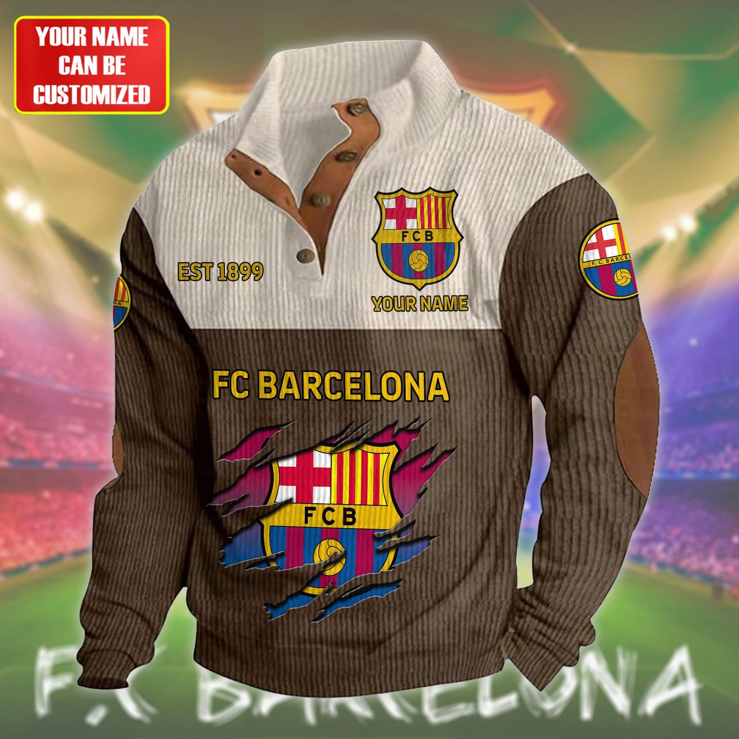 Personalized Barca Pullover with Elbow Patches Sweatshirt