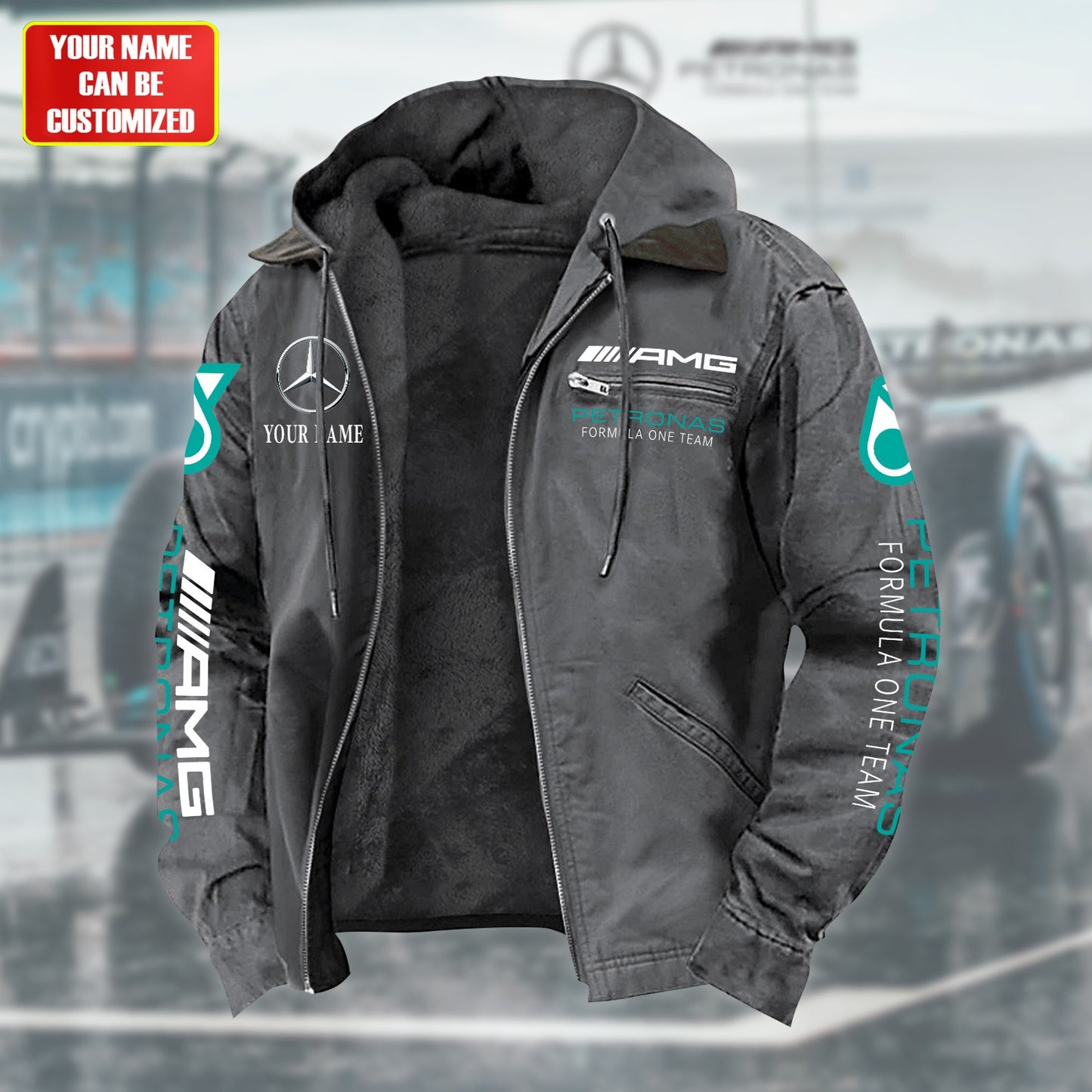 Personalized Merc AMG Petronas Fur lining Paddle Jacket