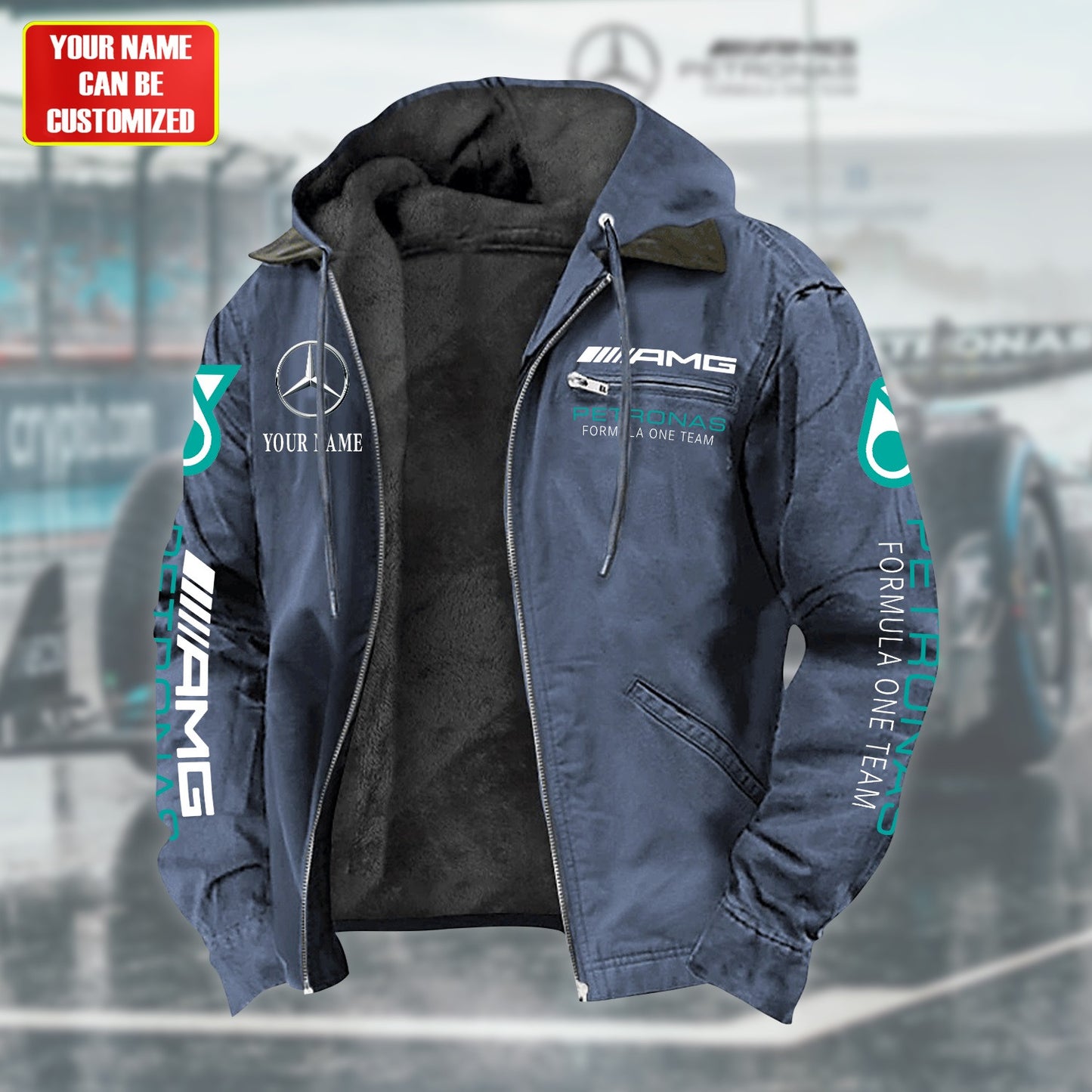 Personalized Merc AMG Petronas Fur lining Paddle Jacket