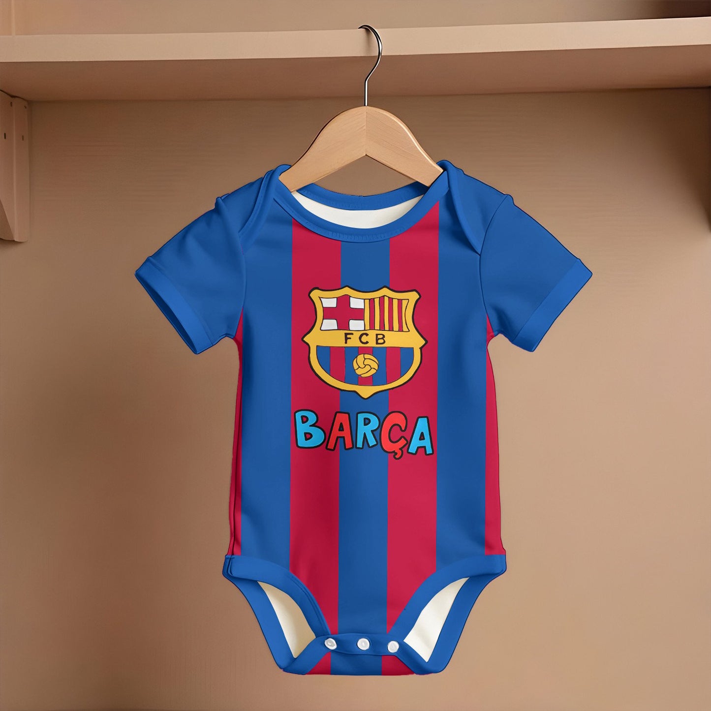 Customized Barca Cute Soccer Jersey , Baby Rib Bodysuit Sizes