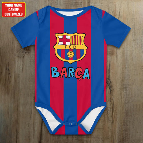 Customized Barca Cute Soccer Jersey , Baby Rib Bodysuit Sizes