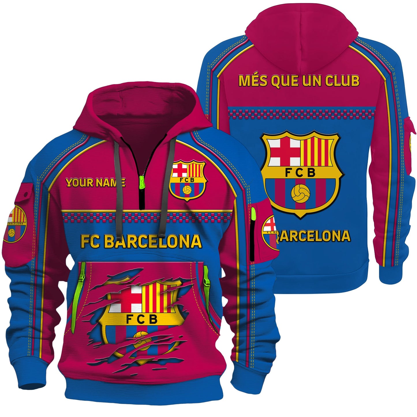 Personalized Barca FC 3D Zip-Hoodie Cotton Jacket
