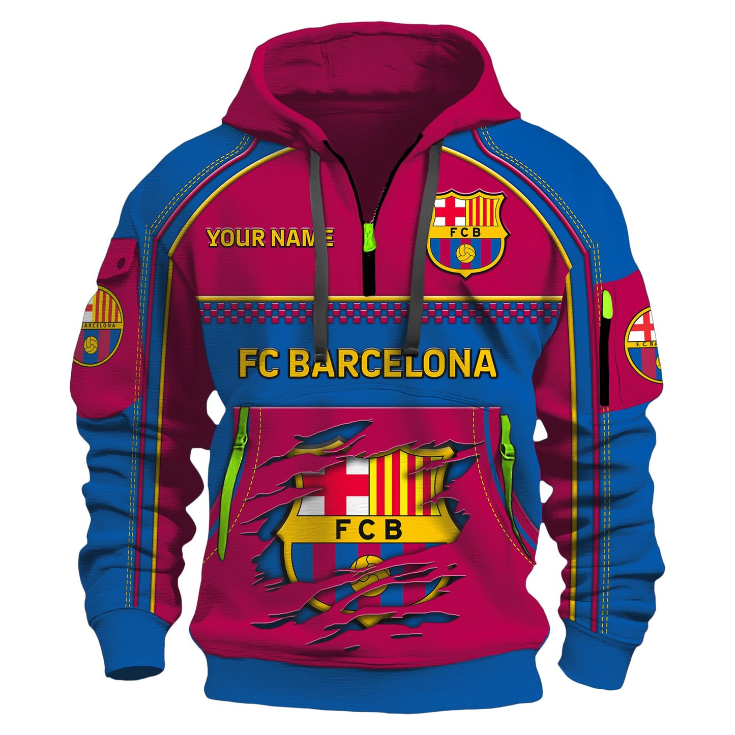Personalized Barca FC 3D Zip-Hoodie Cotton Jacket