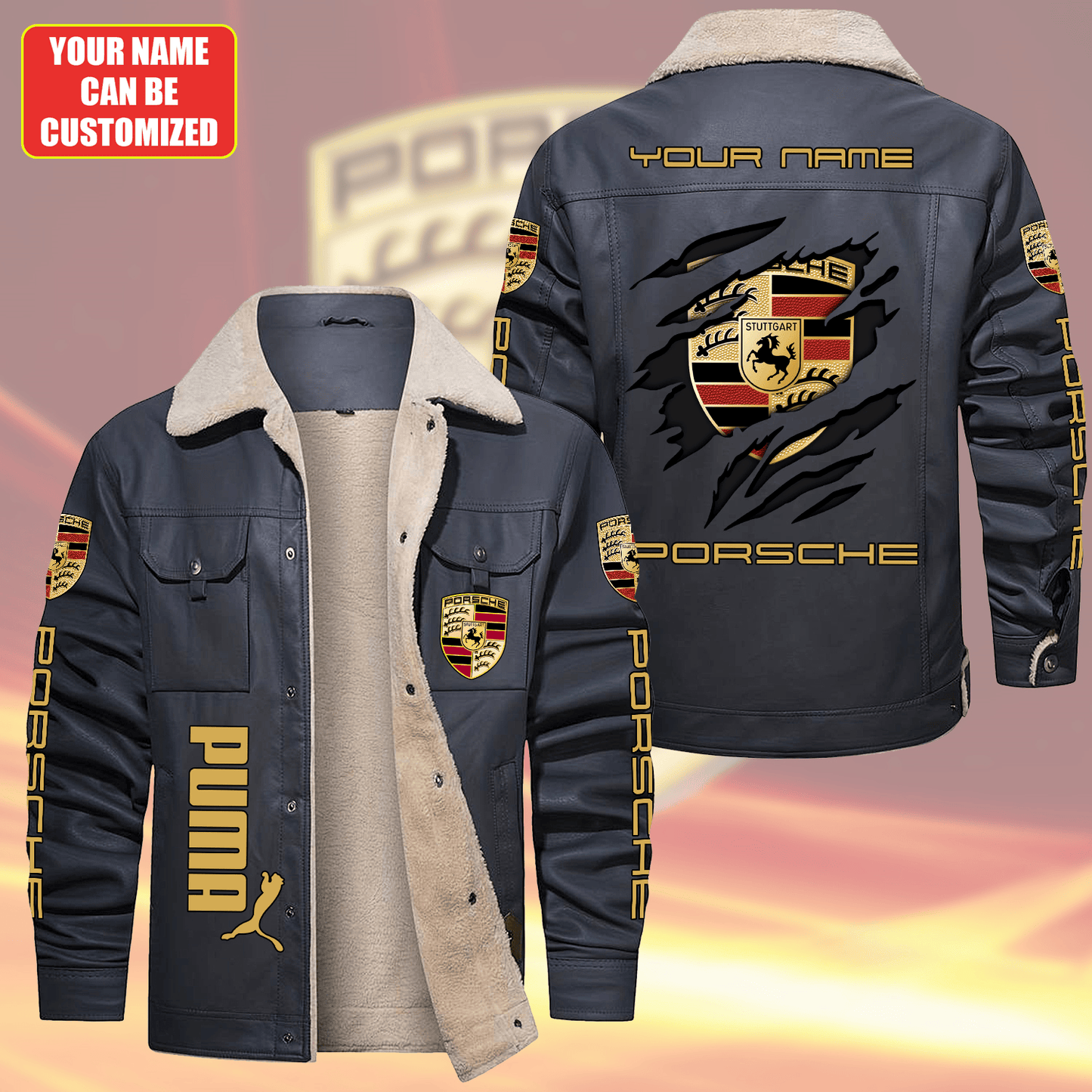 Personalized Pors Fleece Collar Leather Jacket