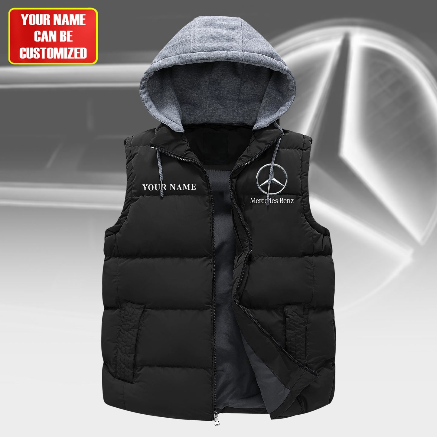 Personalized Merc Sleeveless Windproof Puffer Jacket With Hood