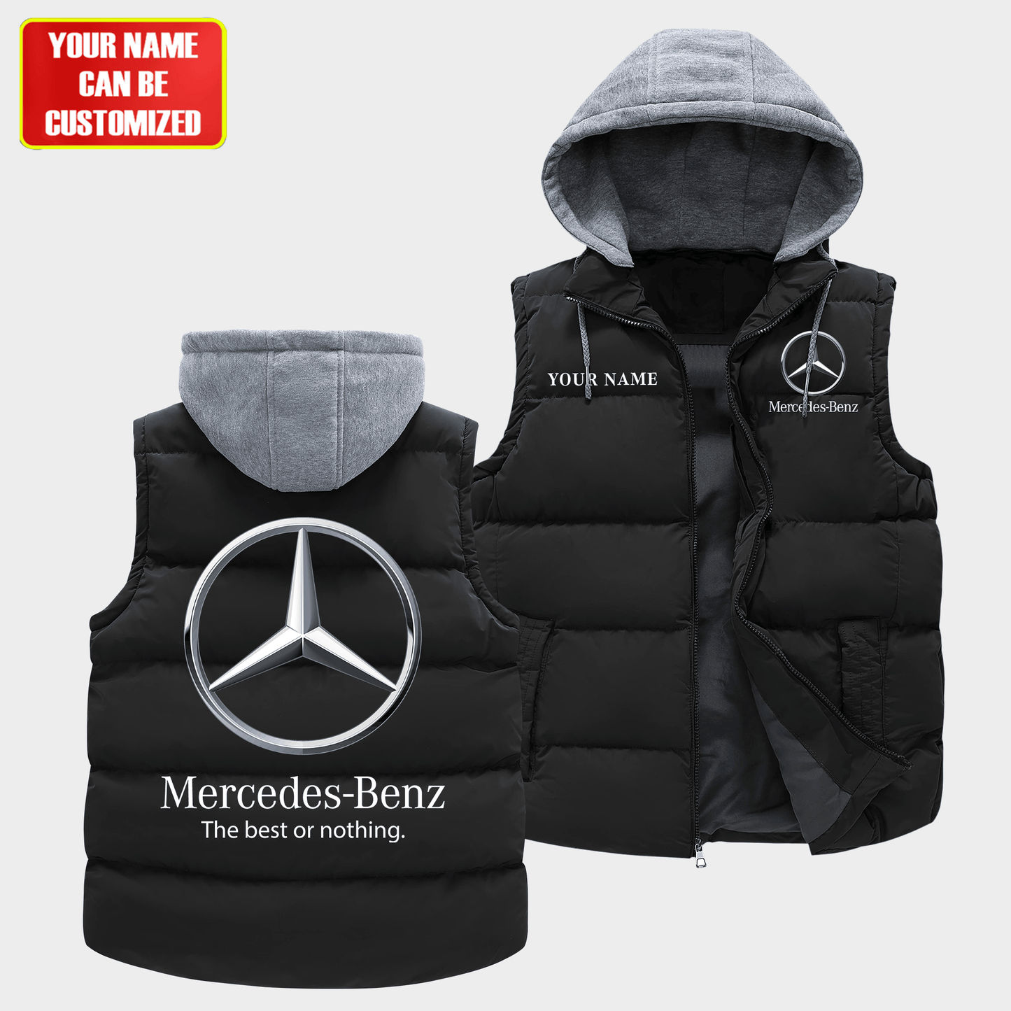 Personalized Merc Sleeveless Windproof Puffer Jacket With Hood