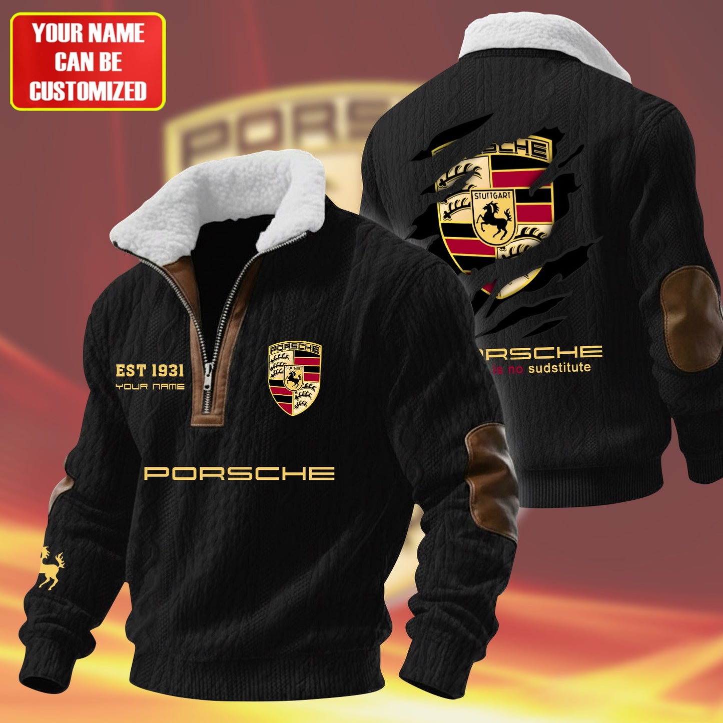 Personalized Pors Vintage Zip-Up Fur Collar Sweatshirt