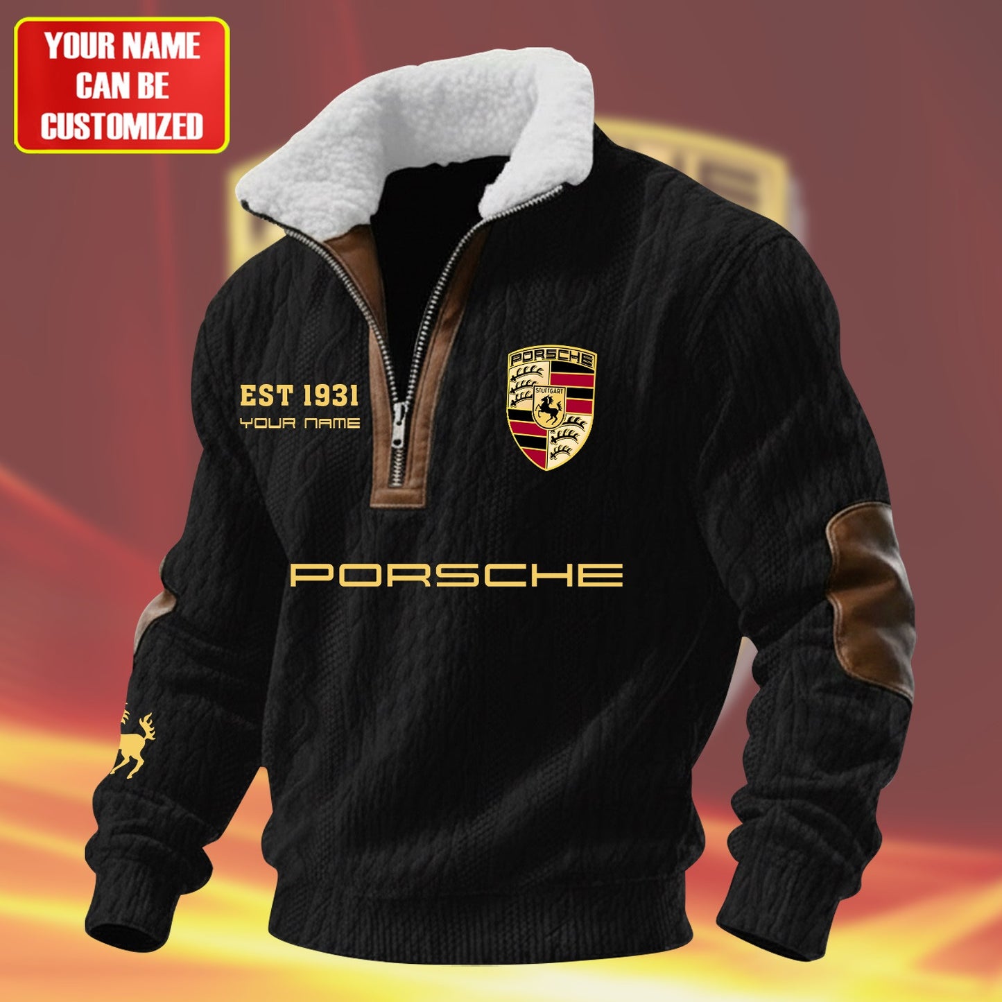 Personalized Pors Vintage Zip-Up Fur Collar Sweatshirt