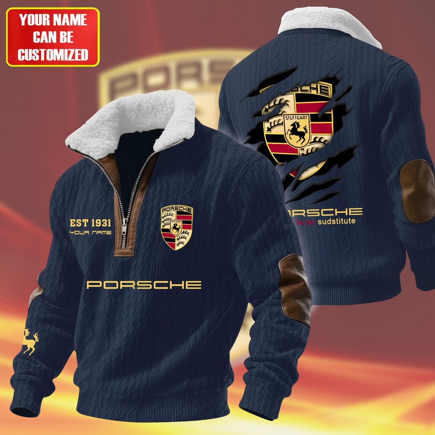 Personalized Pors Vintage Zip-Up Fur Collar Sweatshirt