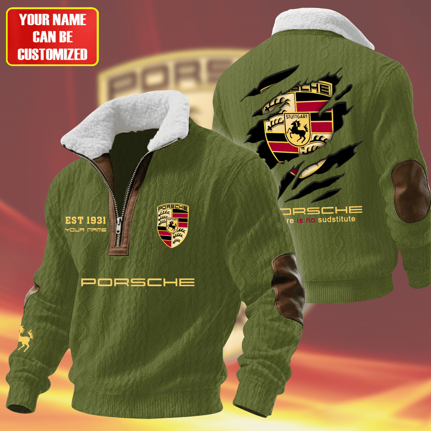 Personalized Pors Vintage Zip-Up Fur Collar Sweatshirt